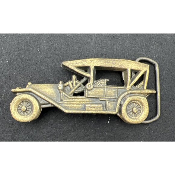 1970s Vintage Antique Car Belt Buckle Solid Brass Model T Baron Buckle Co - Picture 1 of 8